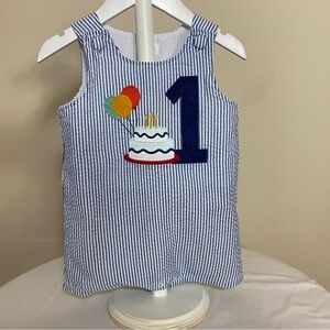 Mud Pie Baby Boys First Birthday Seersucker Jon Jon Shortall Size 12-18 Months